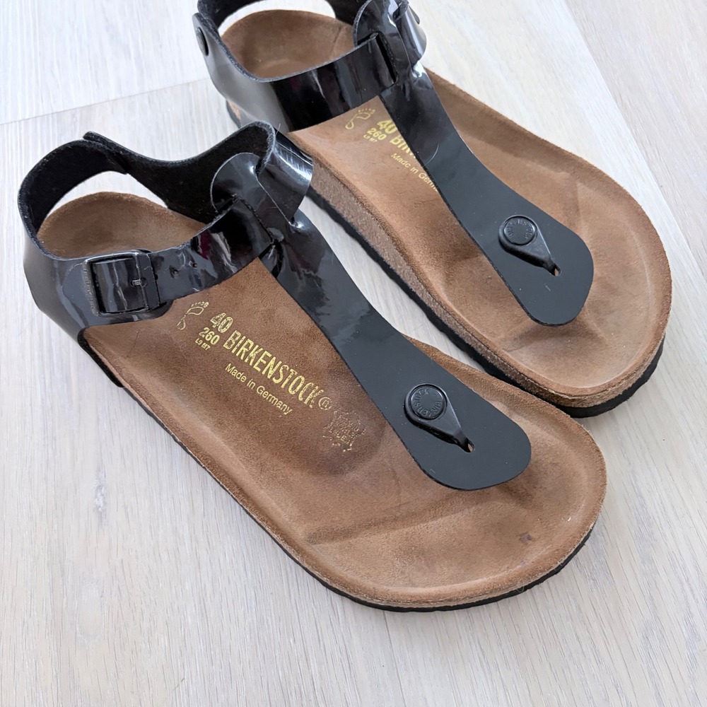 Birkenstock Serina Black Patent Leather T-Strap Sandals Womens 40/9 men's 7